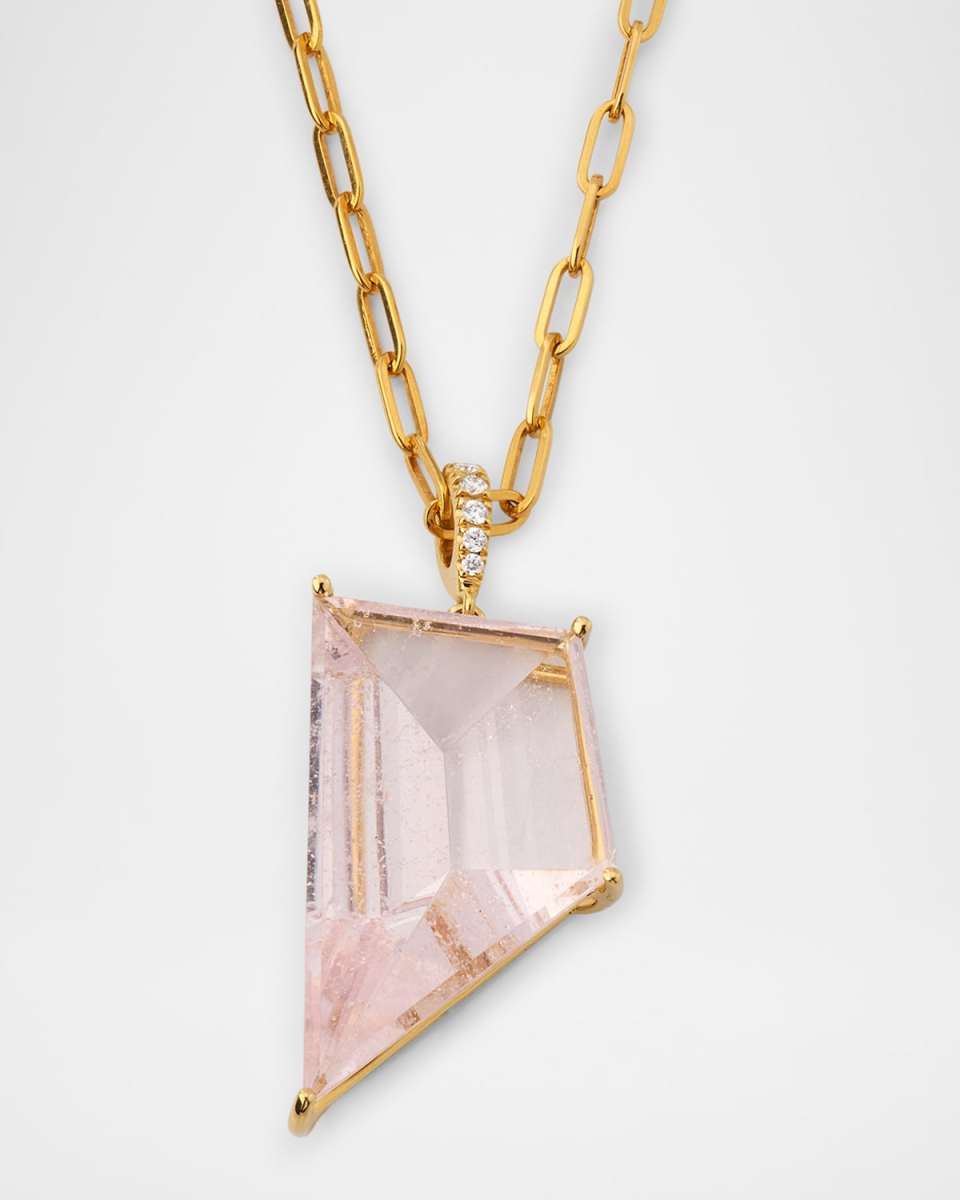 Sparkling Mermaid 18K Yellow Gold Morganite and Diamond Pendant Necklace